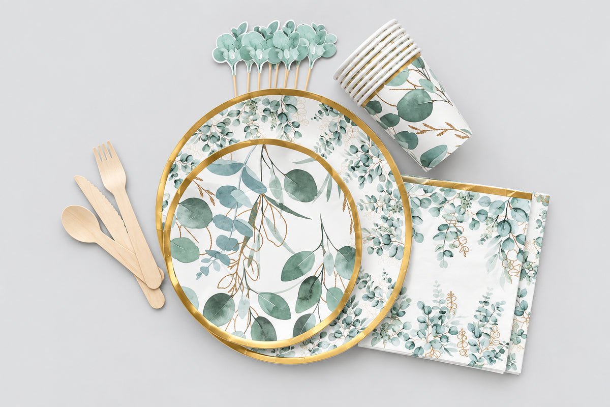 Kit vaisselle jardin floral vert