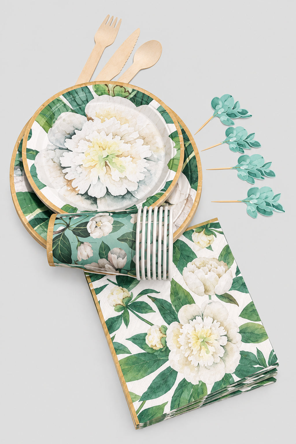 kit vaisselle jardin floral vert