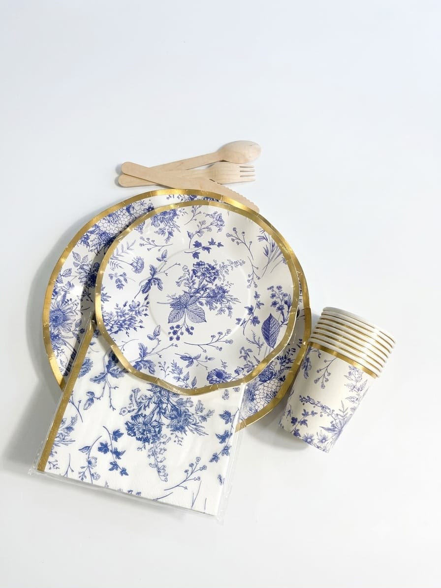 Kit vaisselle jardin d'hiver bleu